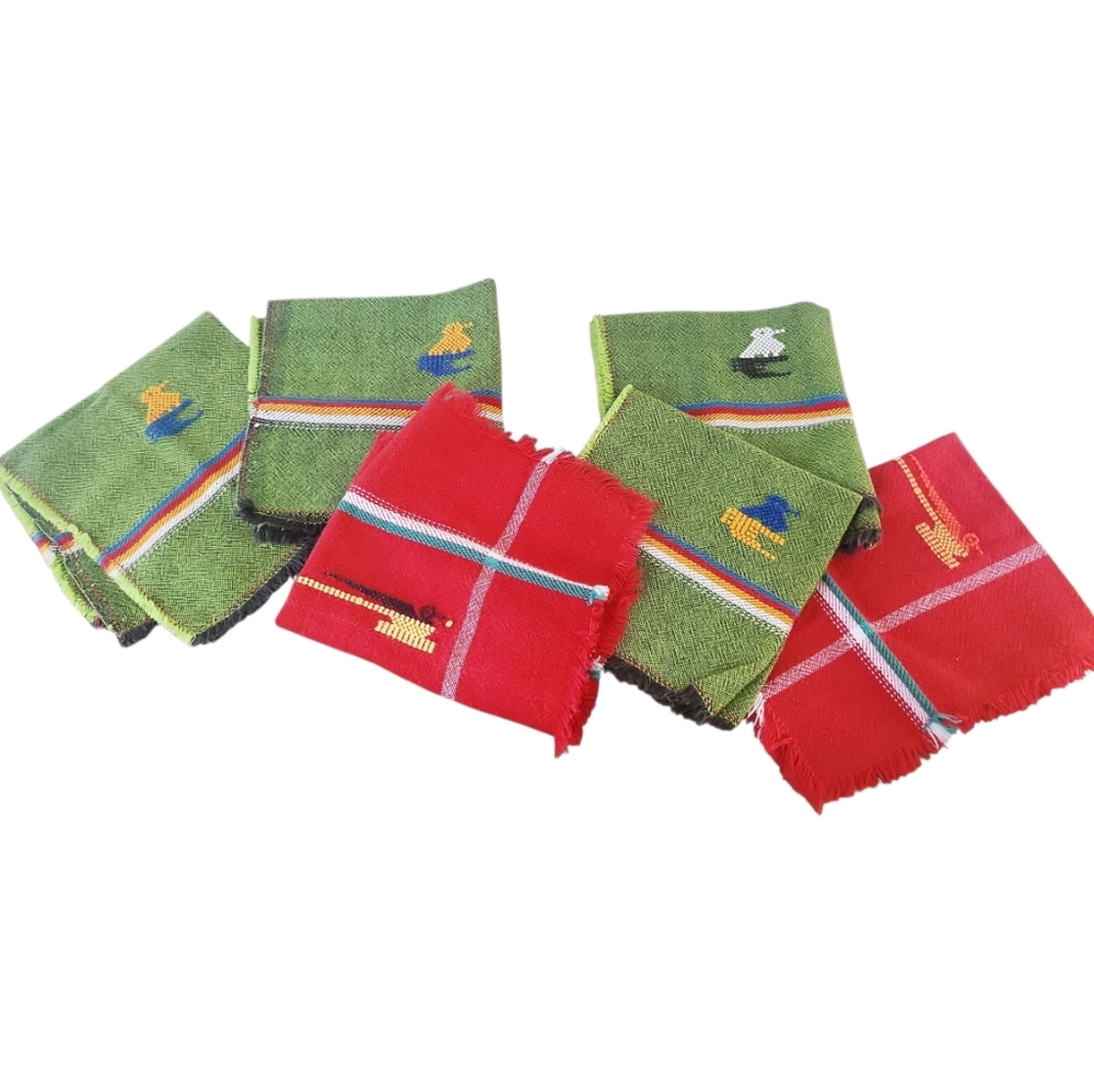 Vintage Guatemalan Woven Embroidered Cotton Napkins Set Of 6